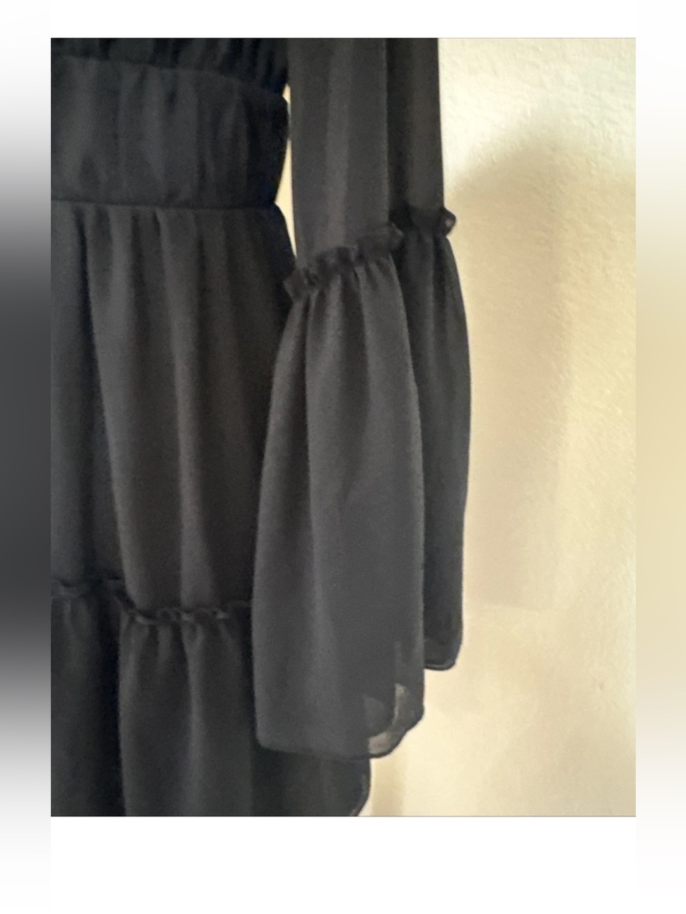 Women’s Black Plunging Neck Frill Ruffle Hem Chiffon Dress Size XL - Picture 14 of 16
